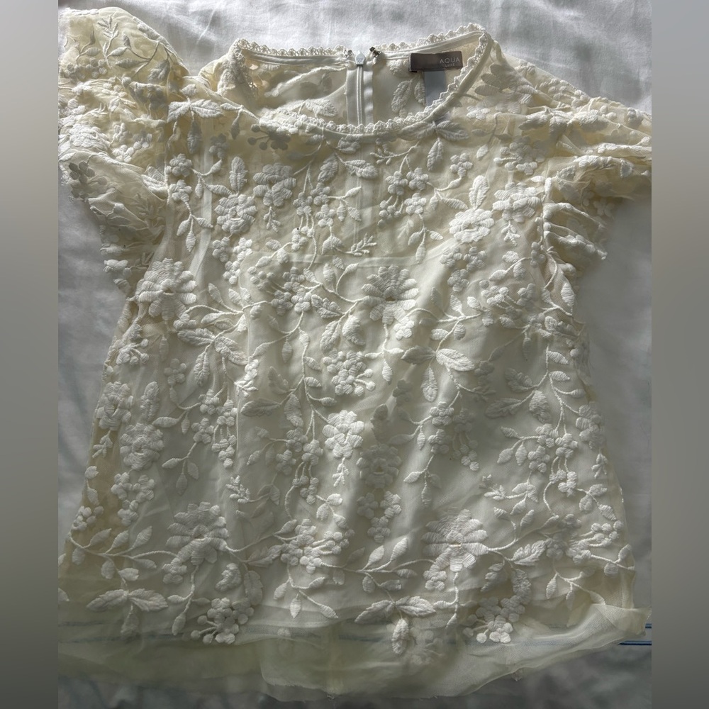 Aqua Ivory Floral Embroidered Blouse